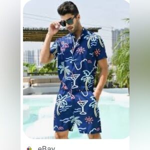 UNIFACO Mens Printed One Piece Short Sleeve Zipper Rompers Summer Short …